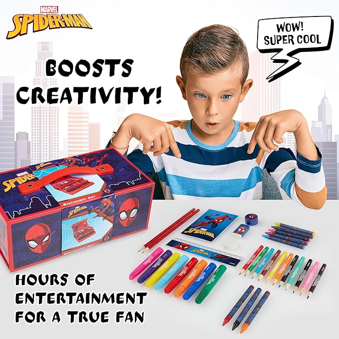 Marvel Spiderman Colored Pencils Art Supplies Kids Set Coloring Pens Stationery Girls Drawing Pencils Supplies Travel Case with Crayons Arts and Crafts for Kids 4-12 (Red)