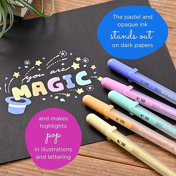 SAKURA Gelly Roll Moonlight Gel Pens - Bold Point Opaque Ink Pen for Journaling, Art, or Drawing - Great for Art Gifts, Holiday Gifts & DIY Projects - Bold Line - Assorted Pastel Ink - 10 Pack