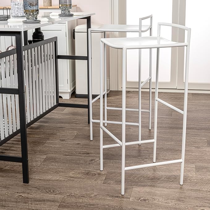 JONATHAN Y BSL1004B Svelte 30" Coastal Contemporary Iron Saddle-Seat Low-Back Bar Stool with Foot Rest for Home, Kitchen, Dining Room, Workspaces, Cafes and Resturants, White Frame