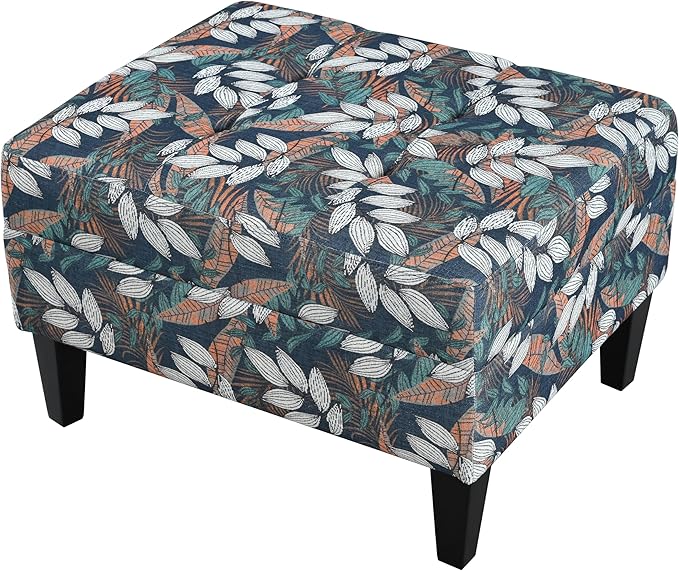 Christopher Knight Home Fabric Ottoman Footrest Rectangular Upholstered Non Storage Ottoman Foot Rest Stool with Tufted Stitching, 28.25 "W x 23 "D x 18.5 "H, Leaf Printed
