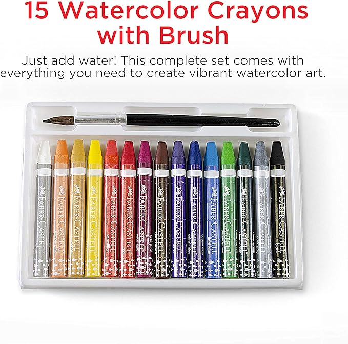 Faber-Castell Watercolor Crayons with Brush, 15 Colors - Watercolors For Kids