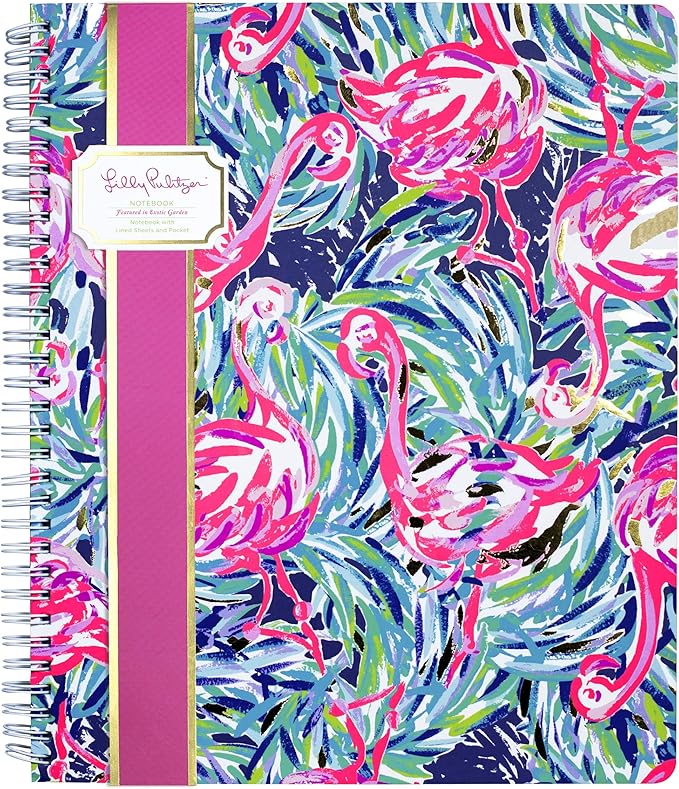 Lilly Pulitzer Large Hardcover Spiral Notebook, 11" x 9.5" with 160 College Ruled Pages, Flamenco Beach