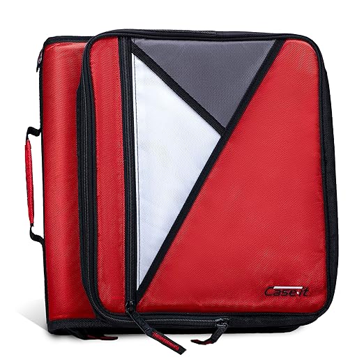 Case-it Universal Zipper Binder | 2-Inch O-Rings,13-Inch Laptop/Tablet Padded Pocket,400 Sheet Capacity,Multiple StoragePockets & Shoulder Strap | School & Office Organizer | LT-007 Fire Engine Red