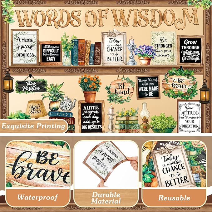 57 Pcs Vintage Plant Bulletin Board Set Inspirational Greenery Classroom Decoration Potted Plant Flower Cutout for School Office Chalkboard Door Wall Decor