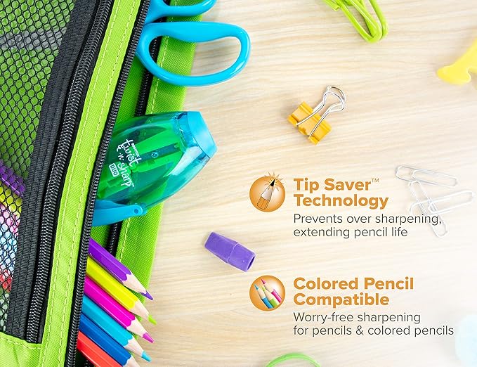 Bostitch Office Twist-N-Sharp Manual Pencil Sharpener, 2 Holes for Standard and Jumbo Pencils with Ratchet Technology, 1 Sharpener Random Color