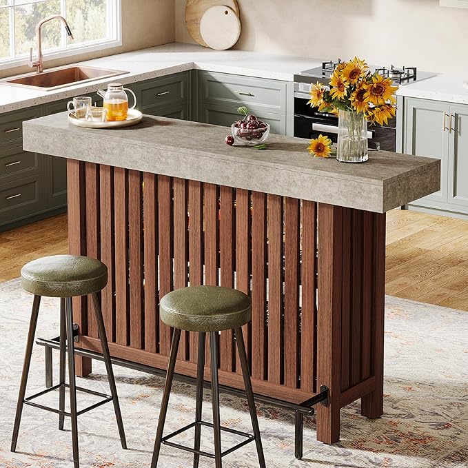 Tribesigns 63-Inch Large Bar Table, 2-Tier Home Bar Unit Mini Height Pub Table with Footrest, Modern Kitchen Island Coffee Bar Cabinet for Dining Room, Bistro, Living Room | 2-Tier, Height Pub Table, with Footrest, Modern, for Home Kitchen