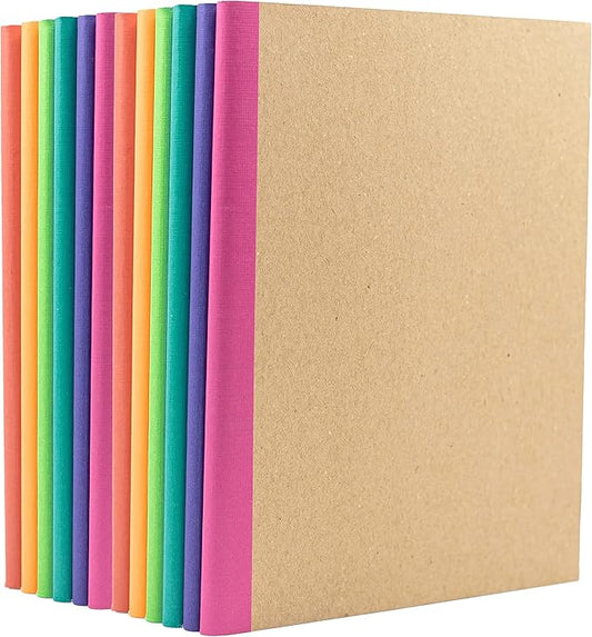 PAPERAGE 12-Pack Composition Notebook Journals, 120 Pages, Kraft Cover with Rainbow Spines, College Ruled Lined Paper, Small Size (8 in x 5.75 in) – for Home, Office or School Supplies