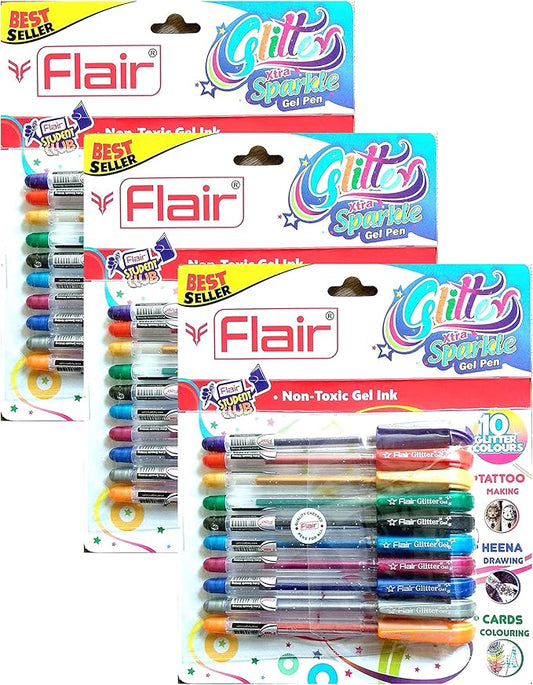 Xtra Sparkle Glitter Gel 10 Colours Xtra Sparkle Gel Pen by Flair 3 Pack