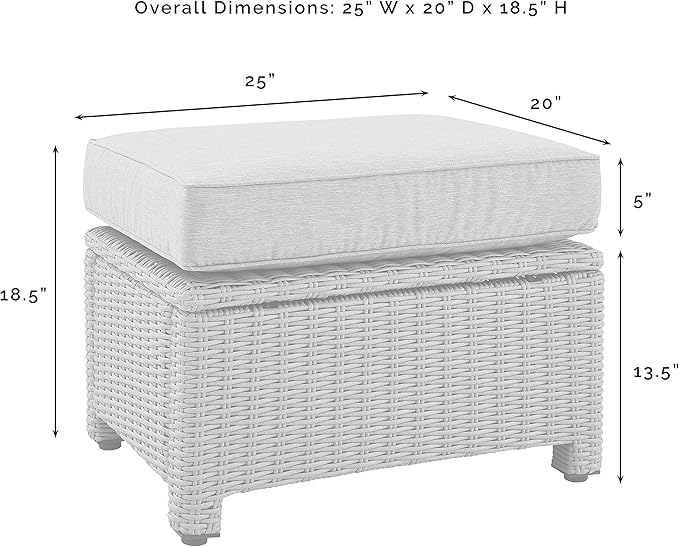 Crosley Furniture Bradenton Wicker Outdoor Ottoman Foot Rest for Patio, Deck, Porch, Brown with Gray Cushions