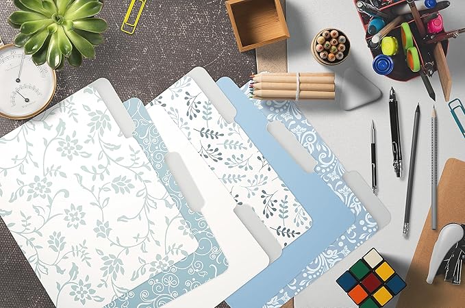 Better Office Products Decorative File Folders, 18 Pack, 9 Floral & Paisley Designs + 9 Matching Solid Colors, Heavyweight, Letter Size (9.5" x 11.5") with 1/3 Cut Tab, Laminated, Fashion Folders