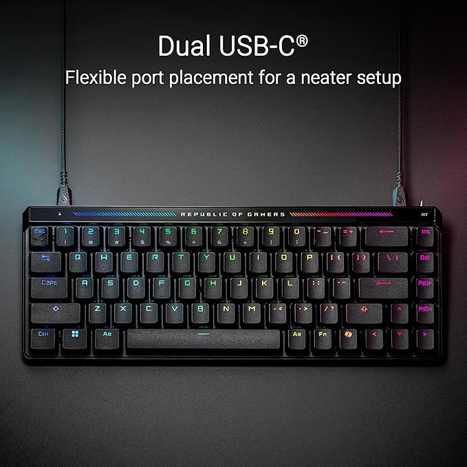 ASUS ROG Falchion Ace HFX Hall Effect Gaming Keyboard – 65% TKL, Dual USB-C, Magnetic Switches, Rapid Trigger, Speed Tap, 8000 Hz Polling, Touch Panel, Portable, Protective Cover, PBT Keycaps - Black