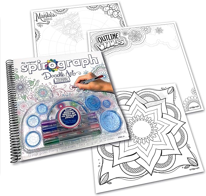 Spirograph — Doodle Art Journal — Activity Drawing Kit — with Guided Drawing Templates for Kids 8+