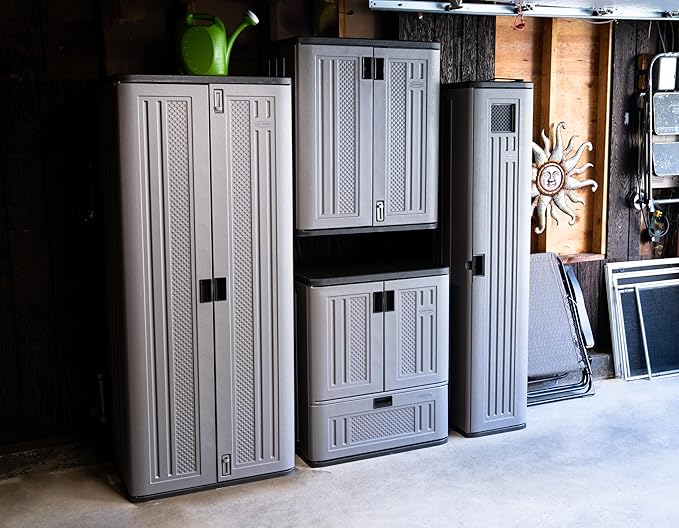 Suncast Indoor Resin Single-Drawer Storage Cabinet, Platinum Metallic, Made in The USA