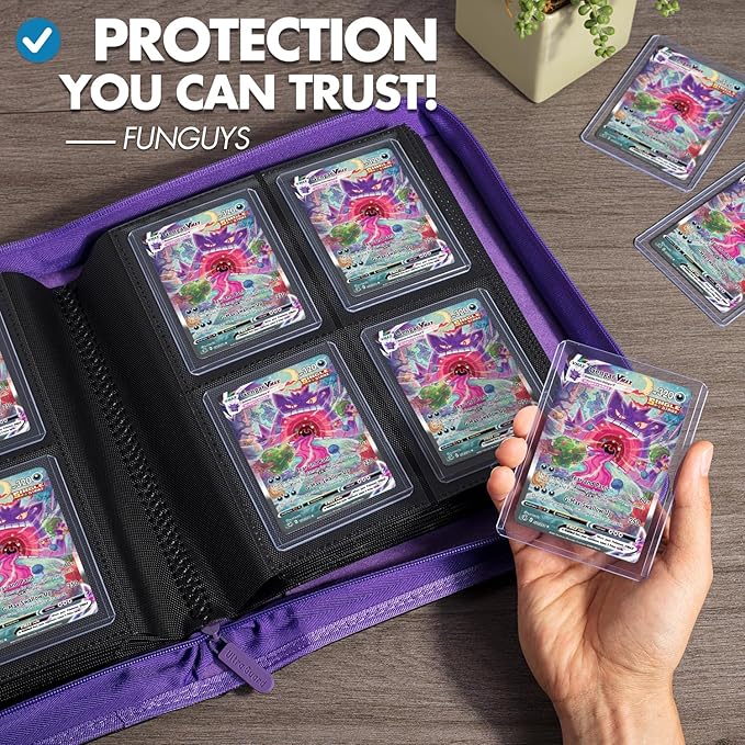 FunGuys Toploader Binder – 4 Pocket Trading Card Binder for 128 Top Loaders, Pokemon Card Binder, MTG, Yugioh, Sports Cards, TCG Storage Album, Zipper Card Collector Folder