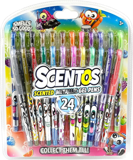 Scentos 24-Pack Scented Metallic Gel Pens for Kids – Non-Toxic Gel Ink for Drawing, Coloring & Journaling – Sweet Scents – Safe Art Supplies for Ages 3+