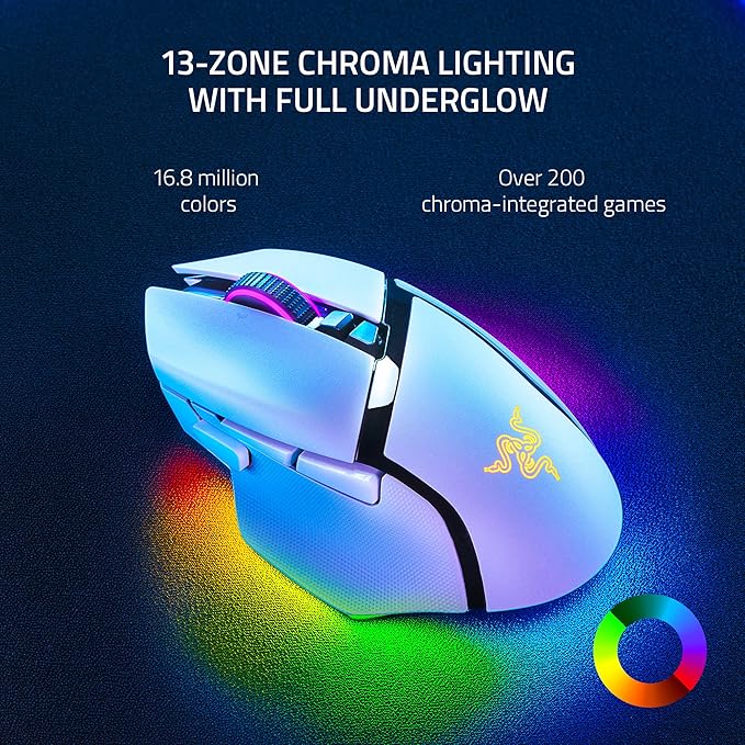 Razer Basilisk V3 Pro Customizable Wireless Gaming Mouse: Fast Optical Switches Gen-3 - HyperScroll Tilt Wheel - Chroma RGB - 11 Programmable Buttons - Focus Pro 30K Optical Sensor - White (Renewed)
