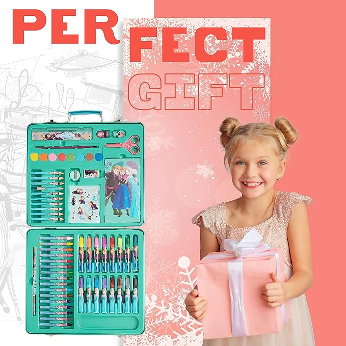 Disney Colored Pencils Art Supplies Drawing Kit School Supplies Painting Girls Drawing Pencils Art Kit Travel Case with Crayons Arts and Crafts for Kids 4-12 (Blue/Multi)