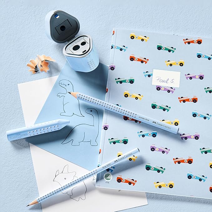 Faber-Castell Grip Graphite Pencils & Accessories Set, Sky Blue – 3 Drawing Pencils (B), Pencil Set for Sketching and Drawing, Art Pencils for Kids, Sketching Supplies