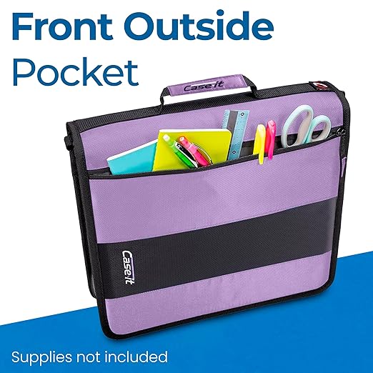 Case-it Classic Zipper Binder | 2-Inch O-Rings, 350 Sheet Capacity, Multiple Storage Pockets & Shoulder Strap | School & Office Organizer | D-251 Lavender | 6 Pack