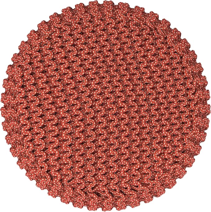 SIMPLIHOME Wynne Round Knitted Pouf - 18 inch Wide Upholstered PET Polyester Ottoman in Orange, Indoor/Outdoor Boho Footstool or Extra Seating for Living Room with Polystyrene Bead Filling, Assembled