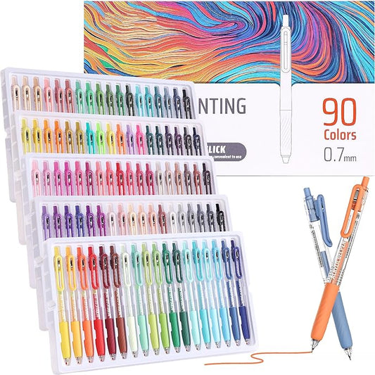 90 Color 0.7mm Fine Pointed Acrylic Gel Pens Coloring for Adult Painting, Writing, Marking, Student Stationery