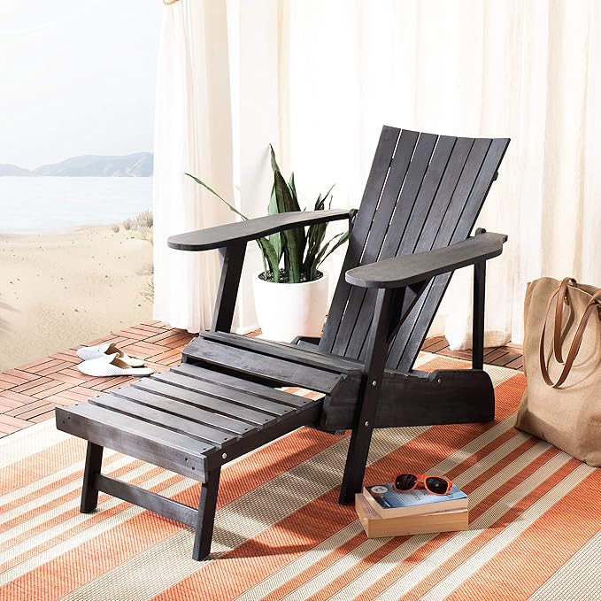 SAFAVIEH PAT6760A Outdoor Collection Merlin Natural Retractable Foot Rest Adirondack Chair