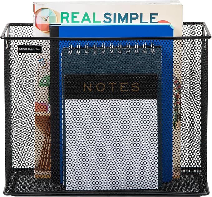 Mind Reader Vertical File Storage, Desktop Organizer, Hanging Files, Office, Metal Mesh, 12.25" L x 5.5" W x 10" H, Black (Pack of 6)