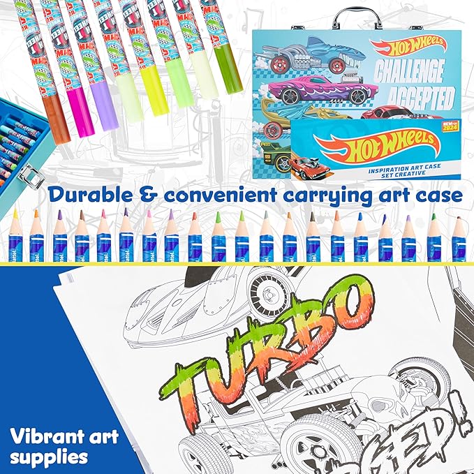 Hot Wheels Colored Pencils Art Supplies 130 pcs Drawing Kit School Supplies Painting Girls Drawing Pencils Art Kit Travel Case with Crayons Arts and Crafts for Kids 4-12