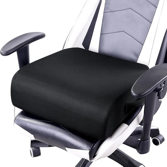 MABOZOO Extra Thick Chair Cushions,Office Chair Booster Seat Cushion to Raise Seat Height for Pain Relief,18 x 16 x 5 inch Non Slip Memory Foam Thick Cushion with Carry Handle（Black）