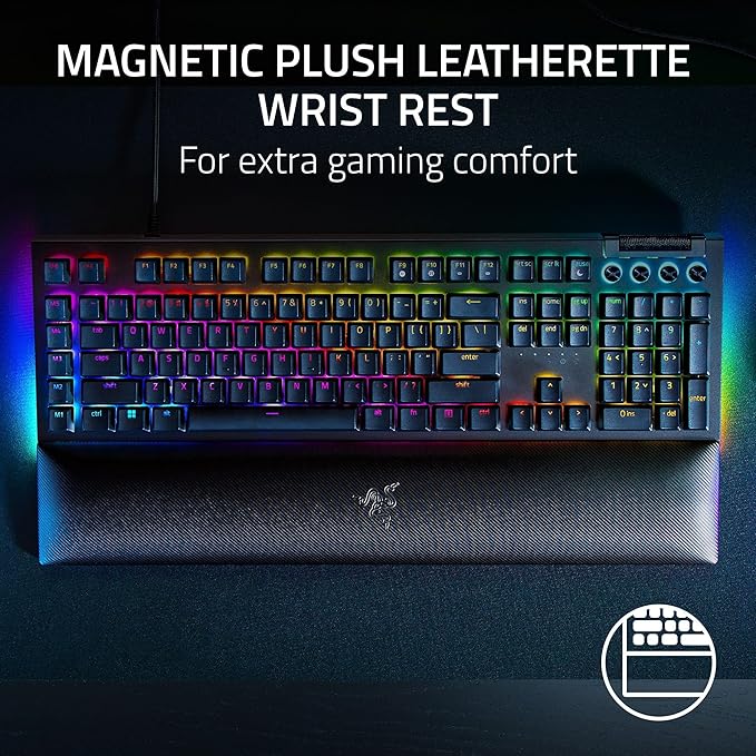 Razer BlackWidow V4 Mechanical Gaming Keyboard: Yellow Switches Linear & Silent - Chroma RGB - 6 Macro Keys - Magnetic Wrist Rest - Doubleshot ABS Keycaps - Roller & Media Keys - Snap Tap
