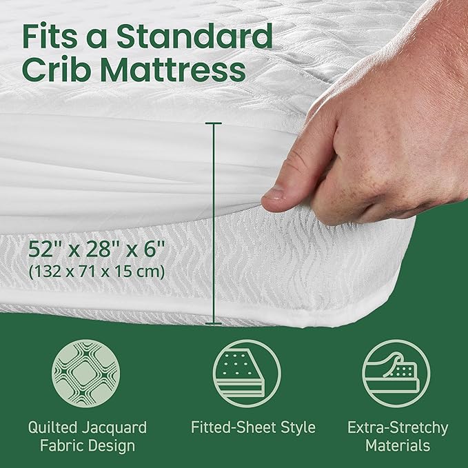 SafeRest Sleepure Waterproof Mattress Protector Crib Size - Viscose Derived from Bamboo - Fitted with Stretchable Pockets - Machine Washable Cotton Crib Mattress Cover for Bed