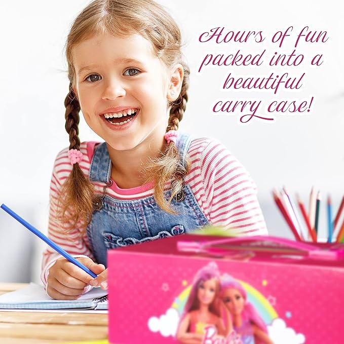 Barbie Colored Pencils Art Supplies Kids Set Coloring Markers Girls Painting Kit Drawing Pencils Supplies Travel Case with Crayons Felt Tips Arts and Crafts for Kids 4-12