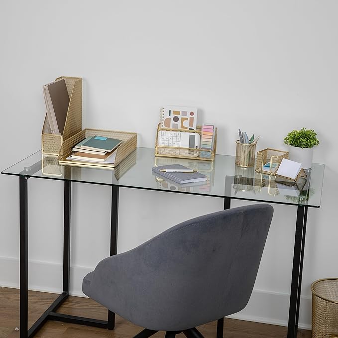 Martha Stewart Ryder Gold Mesh Metal 6 Piece Set Desktop Organizers and Accessories, Holds Files, Magazines, Letters, Pens, Sticky Notes and Business Cards