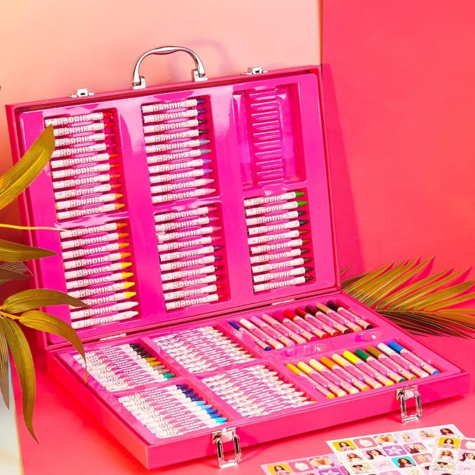 Barbie Colored Pencils Art Supplies Kids Set 130+ Pcs Coloring Markers Girls Drawing Pencils Supplies Travel Case with Crayons Felt Tips Arts and Crafts for Kids 4-12