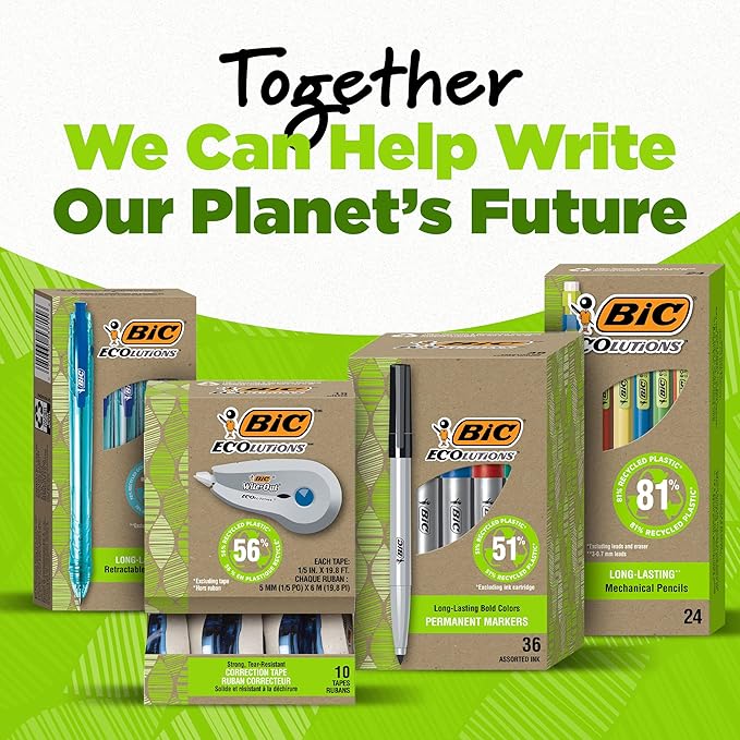 BIC Ecolutions Mechanical Pencils with Erasers, With Colorful Barrel, Medium Point (0.7mm), 24-Count Pack, Mechanical Pencils Made from 81% Recycled Plastic Excluding Leads and Erasers