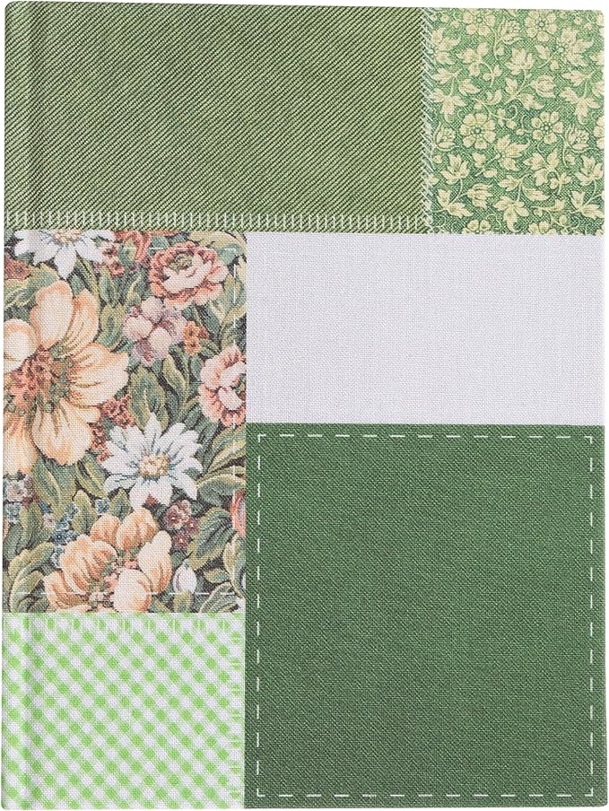 Pearhead Green Patchwork Fabric Hardcover Journal, 6x8 College-Ruled Lined Notebook, 200 Pages, Boho Writing Journal for School, Work & Personal Use