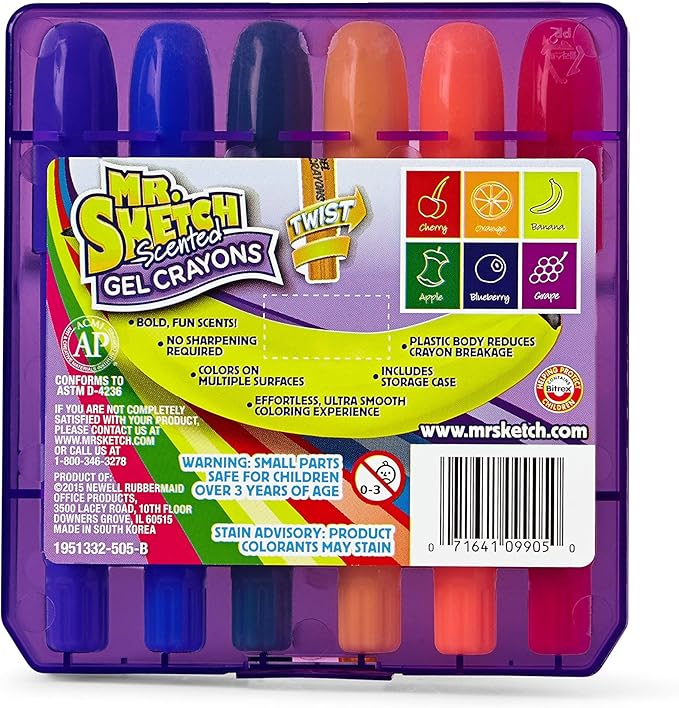 Mr. Sketch 1951332 1951332 Scented Twistable Gel Crayons, Assorted Colors, Pack Of 6, Multicolor, 6-Count