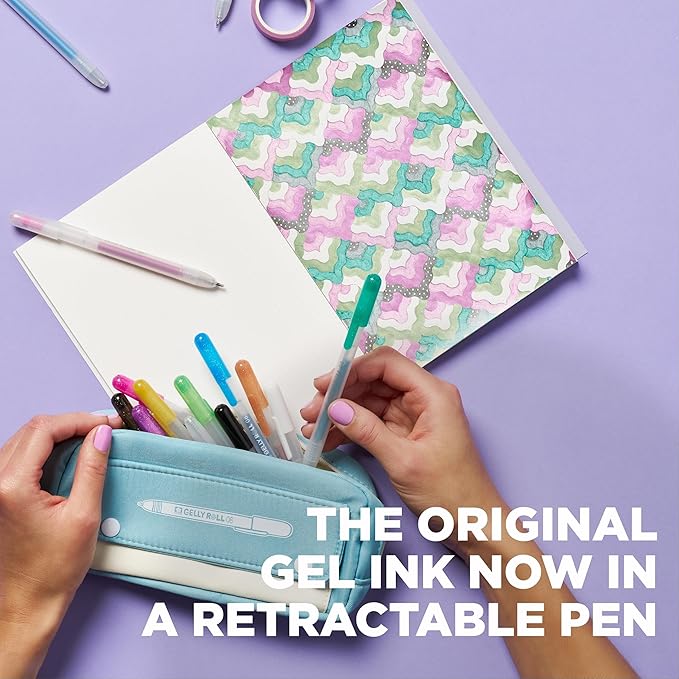 SAKURA Gelly Roll Retractable Gel Pens Colored - Classic, Craft, Stardust & Metallic - For Journaling, Art, or Drawing - Medium Point - With Assorted Colored Ink - 12 Pens