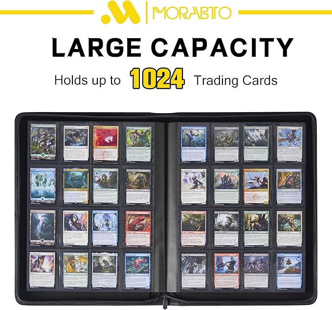 16 Pocket Card Binder,Trading Card Binder Holds up to 1024 Cards with 32 Sleeves,Zipper Card Holder Album Compatible with TCG/Sports Cards-Black Model B