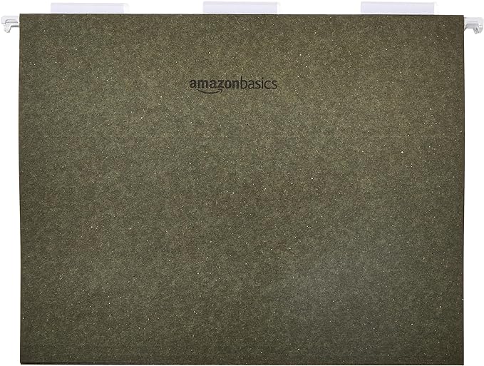 Amazon Basics Hanging File Folders for Documents, Letter Size, 1/5-Cut Adjustable Tabs, Standard Green, 75 Count per Box