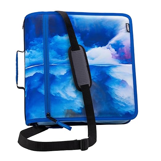 Case-it Mighty Zip Tab School Zipper Binder | 3-Inch O-Rings, 600-Sheet Capacity, 5-Subject Expanding File Folder, Multiple Pockets & Storage Organizer, Shoulder Strap | D-146 Glacier