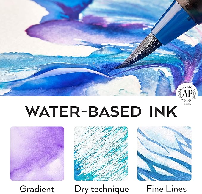 ARTEZA Real Brush Pens, 96 Watercolor Pens with 108-Slot Case, Drawing Markers with Flexible Brush Tips, Watercolor Markers for Artists