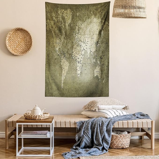 Ambesonne Antique Tapestry, Old World Map Texture Nostalgic Plan Atlas Trace of Life, Fabric Wall Hanging Decor for Bedroom Living Room Dorm, 30" X 45", Khaki Beige