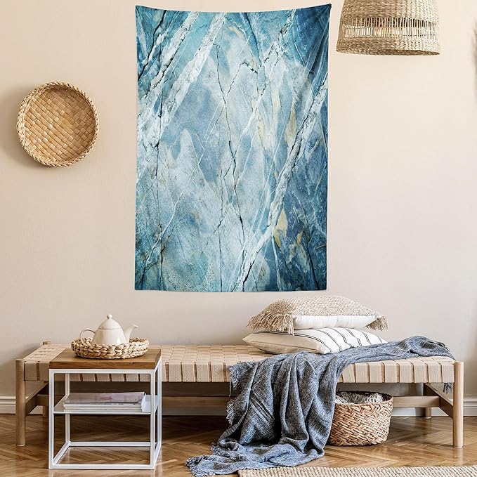 Ambesonne Marble Print Tapestry, Exquisite Granite Stone Architecture Floor Nature Faded Rock Picture, Fabric Wall Hanging Decor for Bedroom Living Room Dorm, 30" X 45", Pale Blue Grey
