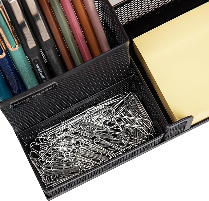 Mind Reader Desktop Organizer, Pen Holder, Clip Basket, Storage, Office, Metal Mesh, 8.07"L x 4.13"W x 3.94"H, Black