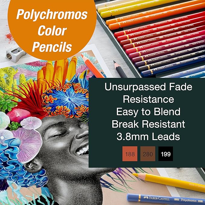Faber-Castell Try It Box: Dry Mediums - 17 Piece Sketching Drawing Art Set with featuring Colored Pencils, Graphite Pencils, Charcoal Pencils, Pitt Artist Pen and Art Tools