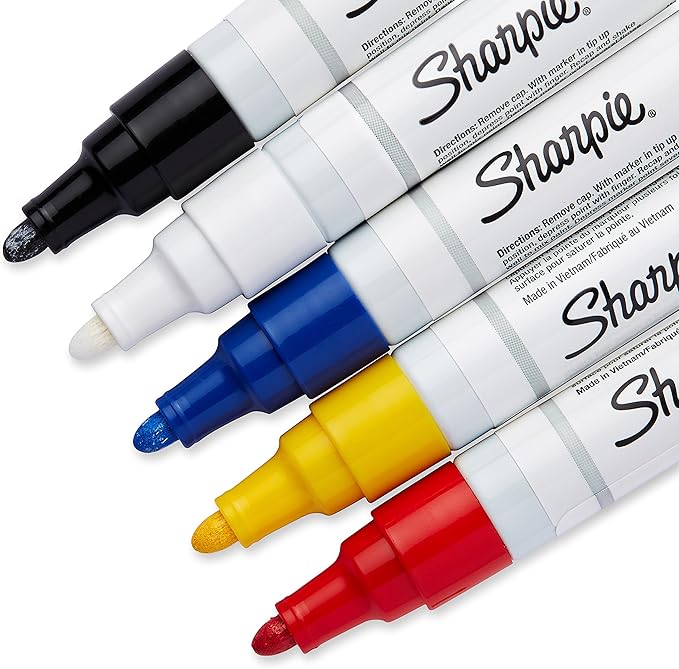 Sharpie Oil-Based Paint Markers Medium Point Assorted Colors 5 Count - Great for Rock Painting