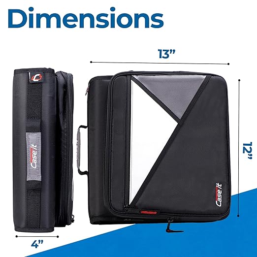 Case-it The Universal 2.0 Zipper Binder -1.5 Inch D-Ring - Removable Padded Pocket Holds Up to 13" Laptop/Tablet - Multiple Pockets - 350 Page Capacity - Comes with Shoulder Strap - Jet Black LT-207