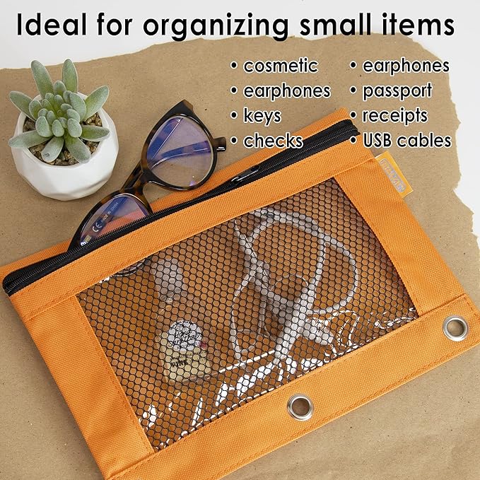 BAZIC PRODUCTS Pencil Pouch 3 Ring Binder Pouch w/Rivet Enforced Rings Holes, Pastel Color Mesh Window Zipper Pouchesr, 24-Pack