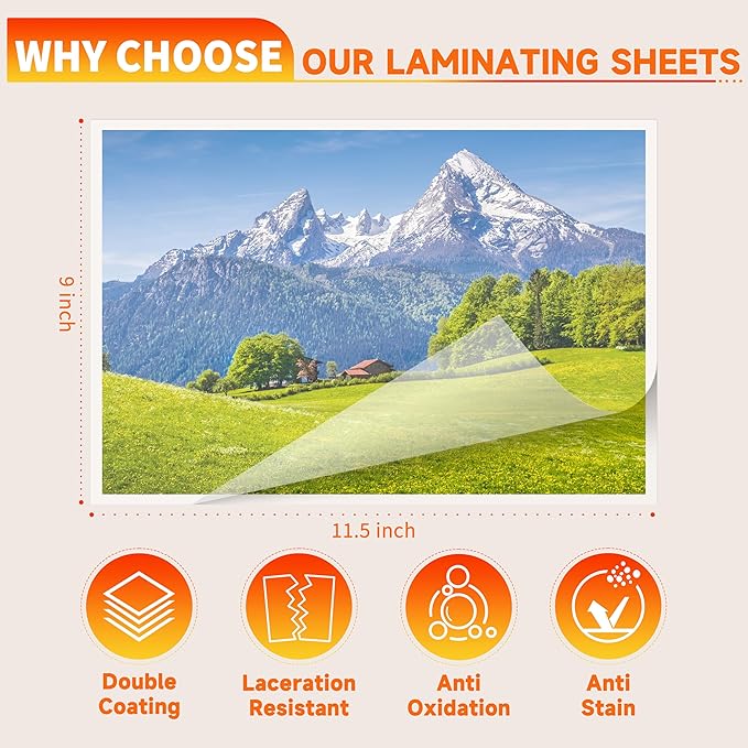 Thermal Laminating Pouches,Hold 8.5 x 11 inch Sheets 200 Pack,3 Mil Clear Thermal Laminate Pouches 9x11.5 inch Lamination Sheet Paper